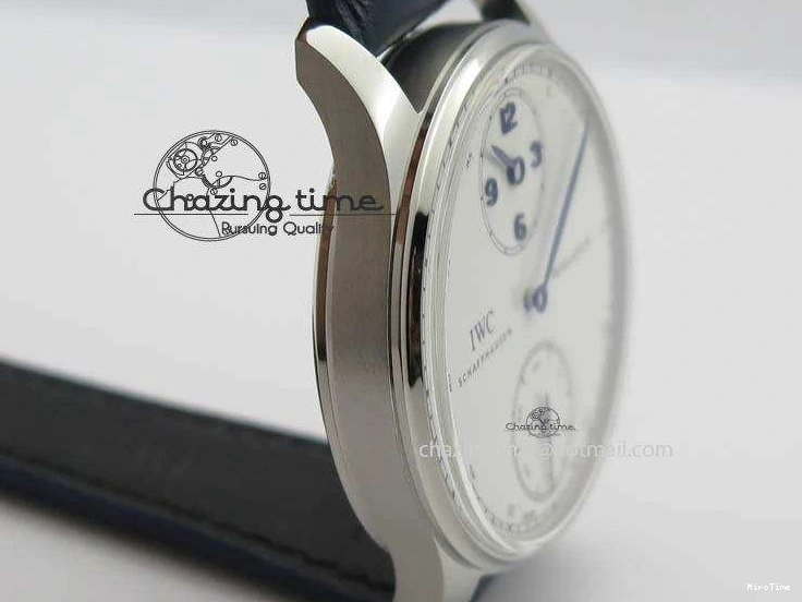 MIROTIME 0421 Portuguese IW5444 SS White Dial Blue Numbers On Blue Leather Strap A Modern 7258